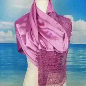LIZ CLAIBORNE Rectangle ROSE PINK Wide Weave Trim Wrap Hijab Cover Accent Shawl